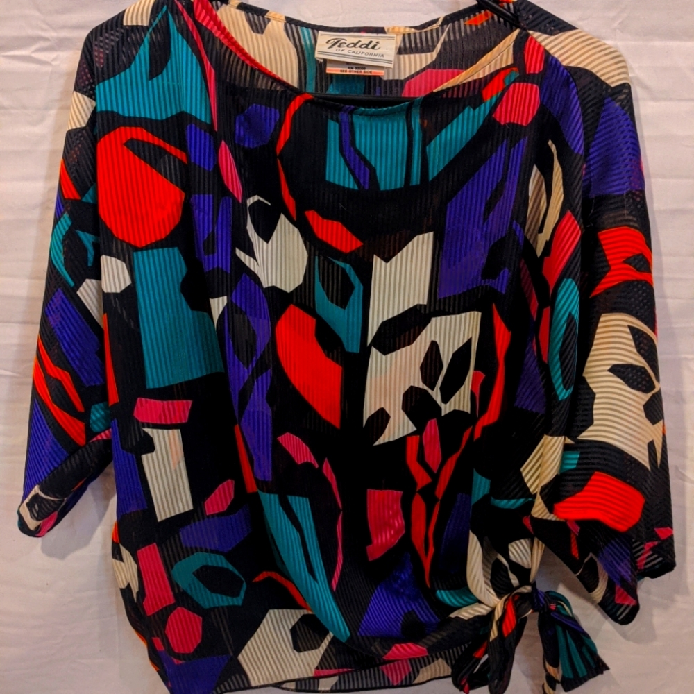 Vintage Teddi sheer top multicolr